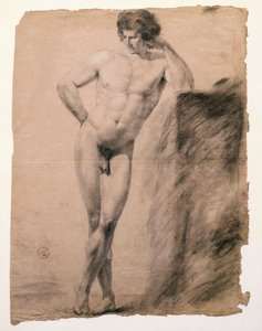 Studio di nudo maschile appoggiato a un plinto di Antonio Canova, disegno da Antonio Canova