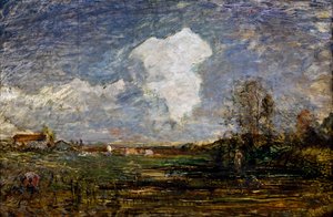 Studio per Le nuvole, di Antonio Fontanesi, olio su cartone, 52x75 cm. Italia
