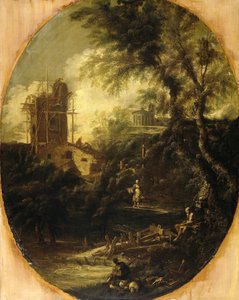 Paesaggio con Eremita, Pellegrino e Contadina da Antonio Francesco Peruzzini (attributed to)