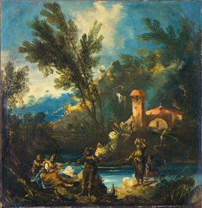 Paesaggio fluviale boscoso con figure da Antonio Francesco Peruzzini