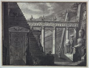 Progetto scenico, cortile di un tempio egizio da Antonio Giuseppe Basoli