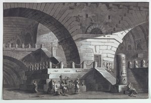 Scenografia, interno di prigione con la morte di Socrate da Antonio Giuseppe Basoli
