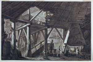 Scenografia, interno di una fattoria in rovina da Antonio Giuseppe Basoli