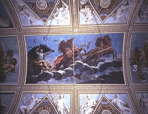 La personificazione della notte che cavalca il cielo su un carro