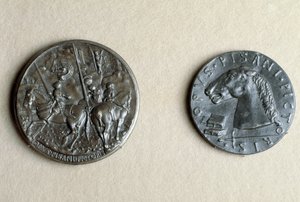Medaglia di Francesco Sforza, signore di Cremona, a cavallo (bronzo) da Antonio Pisanello
