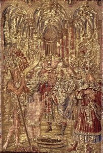 San Giovanni Battista annuncia la missione di Cristo ai farisei, arazzo che raffigura scene della vita del santo da Antonio Pollaiuolo