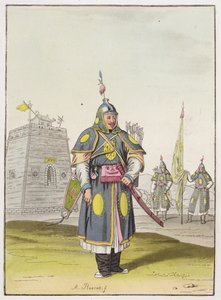 Soldato cinese in abito da battaglia, illustrazione da 