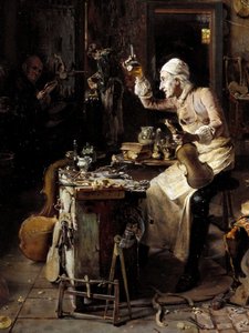 (dettaglio) Il liutaio italiano Stradivari (Antonio Stradivari) (1644-1737) nella sua bottega