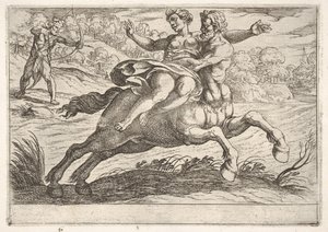 Nesso tenta di prendere Deianira da Ercole da Antonio Tempesta