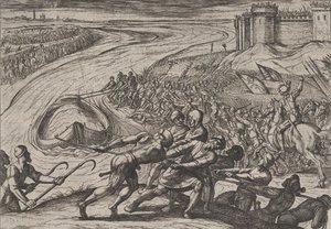 Tirando una nave carica di grano a riva, dalla Guerra dei Romani contro..., 1611 da Antonio Tempesta