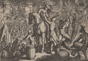 Attacco alla Fortezza Romana di Notte, da La Guerra dei Romani contro i Ba..., 1611