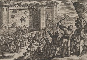 Nuovo attacco alla vecchia fortezza, da La guerra dei Romani contro i Batavi, 1611 da Antonio Tempesta