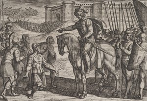 Piatto 19: Uomini dalla fortezza si arrendono e giurano la loro vita a Civilis, dalla Guerra