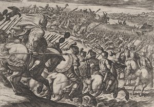 Il comandante romano Cerialis attacca vicino a Treviri, da La guerra dei Romani contro... da Antonio Tempesta