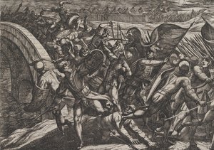 Piastra 27: Gli Olandesi durante un attacco a sorpresa del campo romano sulla Mosella, da The Wa da Antonio Tempesta