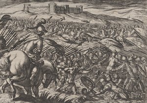 Tavola 29: Civilis inonda la terra rompendo difensivamente le dighe, dalla Guerra dei R... da Antonio Tempesta