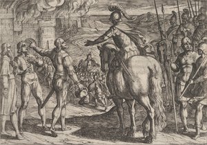 Tavola 34: I romani bruciano la campagna olandese, da La guerra dei romani contro..., 1611 da Antonio Tempesta
