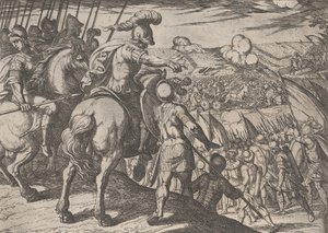 Piatto 5: Alessandro dirige una battaglia, da Le gesta di Alessandro Magno, 1608 da Antonio Tempesta
