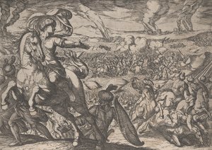 Tavola 6: Dario fugge dal campo di battaglia, da Le gesta di Alessandro Magno