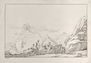 Paesaggio montuoso con due uomini in primo piano da Antonio Vianello