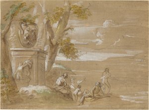 Paesaggio con soldati seduti e pescatori