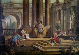 Lavori di restauro di una villa. Architetti al lavoro (dettaglio) da Antonio Visentini