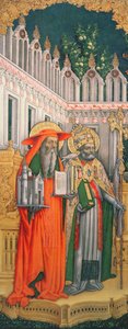 San Girolamo e San Gregorio, pannello sinistro da La Vergine in trono con i santi Girolamo, Gregorio, Ambrogio e Agostino, 1446 (post restauro) da Antonio Vivarini