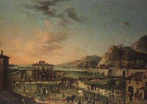 Un capriccio panoramico del viaggio di Carlo III Re delle Due Sicilie, dalla sua villa a Portici al Palazzo Farnese a Roma da Antonio de dipi (attr. to) Joli