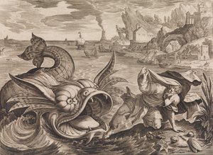 Giona gettato a riva dal pesce, ca. 1585 da Antonius Wierix