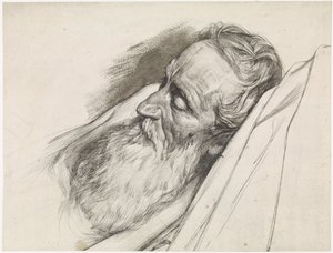 Testa di un vecchio sul letto di morte