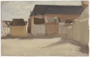 Studio di una piazza di villaggio con edifici