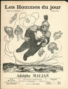 Copertina di "Les Hommes du jour", ca. 1905 - Illustrazione di Aristide Delannoy (1874-1911): Palloncini di baudruche - Clemenceau George, Jaures Jean, Fallieres Armand (1841-1931), Maujan Adolphe (1853-1914) da Aristide Delannoy