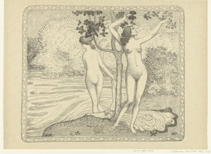 Due donne che fanno il bagno vicino alla riva da Aristide Maillol