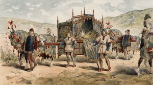 Lettiga di una castellana, tempo dei Duchi di Borgogna, XV secolo