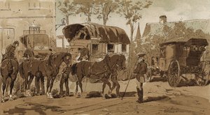 Diligenza, carrozza del servizio postale reale olandese e carrozza, Paesi Bassi, XIX secolo da Armand Jean Heins