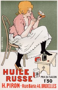 Stile di vita. Moda. Olio russo, riparazione di scarpe. Poster di Armand Rassenfosse, Belgio, c.1895 da Armand Rassenfosse