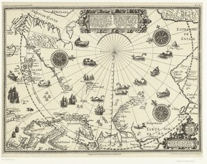 Mappa delle terre intorno al circolo polare con i tre viaggi degli olandesi, 1598