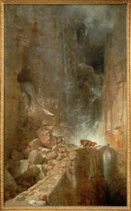 Ein Drache in einer Felsenschlucht - Un drago in una gola rocciosa... (dipinto su tela) da Arnold Böcklin