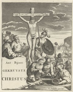 Cristo in croce (pagina del titolo per: A. Bynaeus, Cristo crocifisso, 1725) da Arnold Houbraken