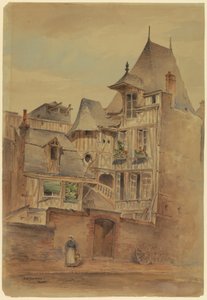 Disegno, Scena di strada con case medievali, 1885 ca. da Arnold William Brunner