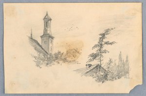 Schizzo di torre della chiesa e tetto da Arnold William Brunner