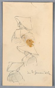Tre schizzi di una suora con un cappello da Arnold William Brunner