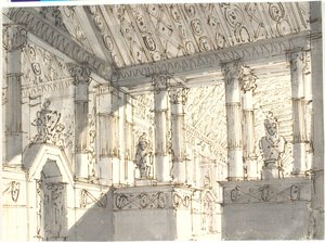 Interno (da tempio?) con colonne e statue da Aron Wallick