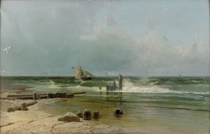 Barca a vela sulla spiaggia da Arseniy Ivanovich Meshchersky