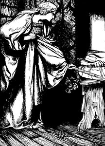 Morgan le Fay ruba la spada di Artù da Arthur (after) Rackham
