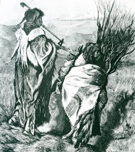 Hiawatha e Minne-Ha-Ha, inciso da Joseph Swain (1820-1909) 1870 (incisione) (foto b/n)