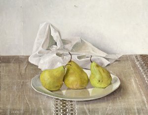 Tre pere su un piatto, Natura morta, 1990 da Arthur Easton