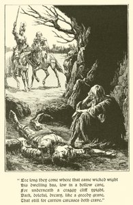 Il cavaliere della croce rossa, nella caverna della disperazione (incisione) da Arthur George Walker