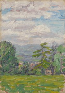 Vista attraverso un prato e un albero con valle oltre da Arthur Haythorne Studd