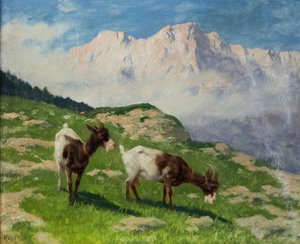 Le capre di Arthur Heyer in un paesaggio di montagna da Arthur Heyer